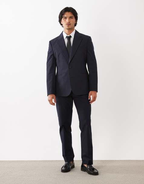 ASOS DESIGN slim suit trouser in navy chevron jacquard - view 1