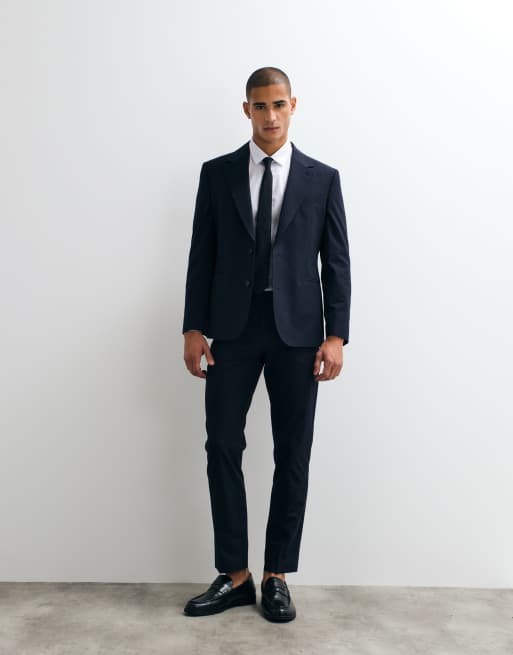 ASOS DESIGN slim suit in navy chevron jacquard, 3 of 3