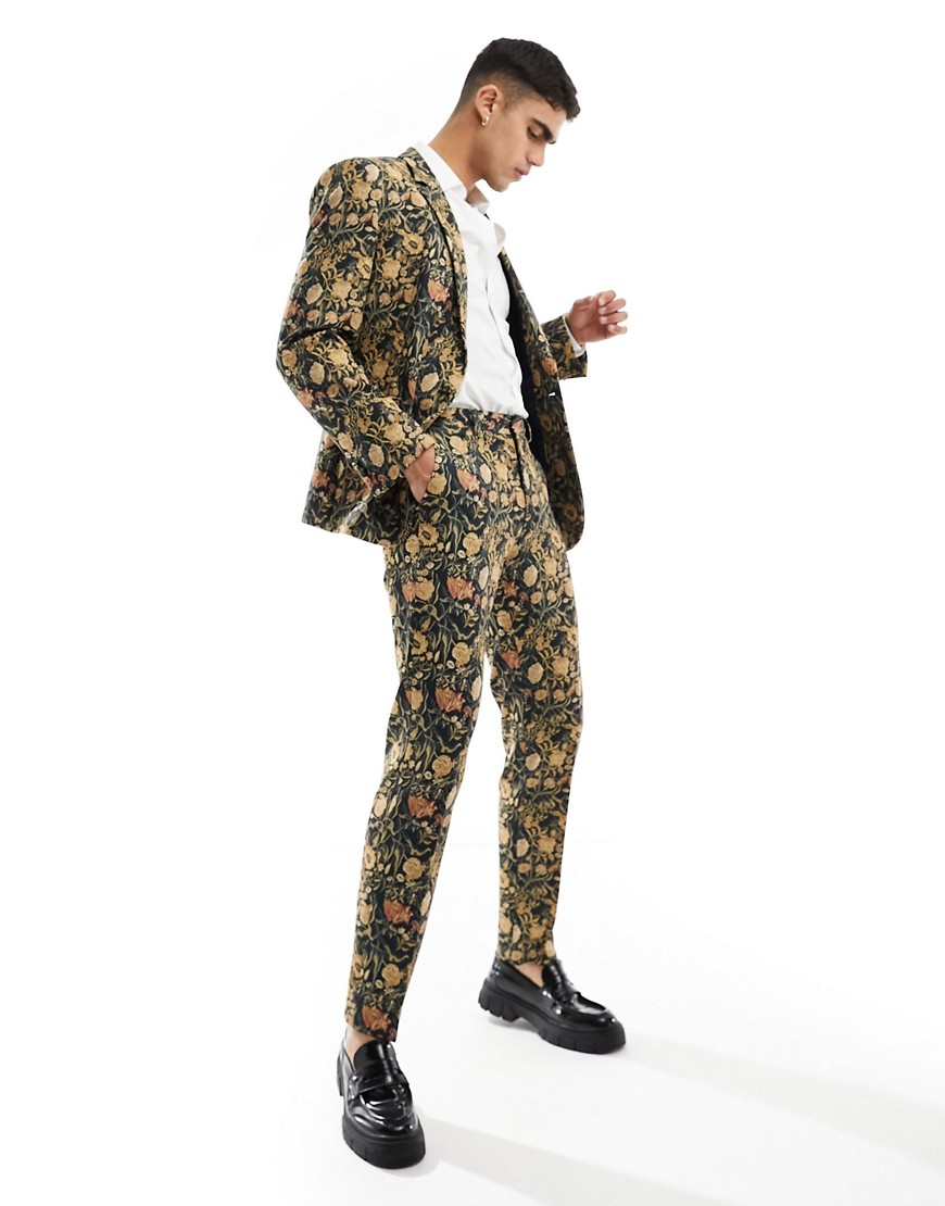 ASOS DESIGN slim suit trouser in navy floral print