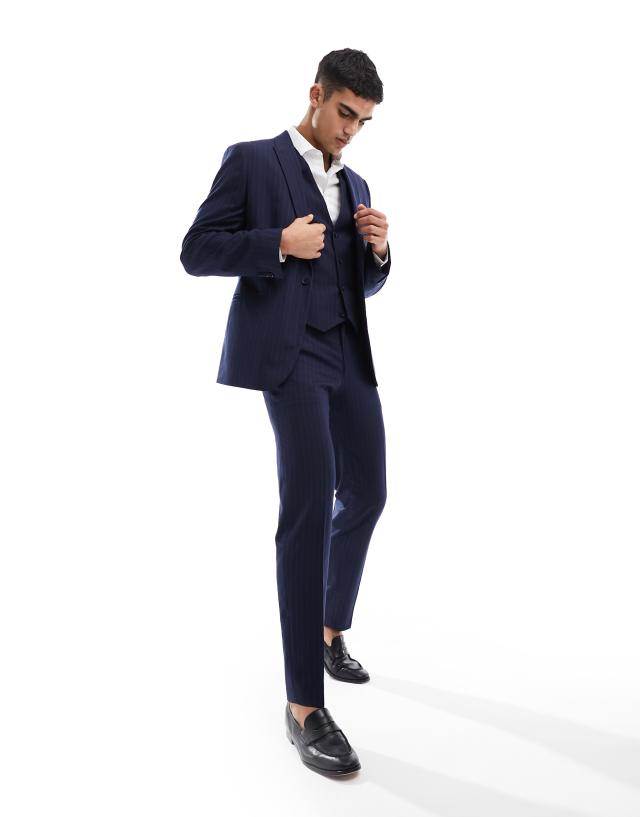 ASOS DESIGN - slim suit trouser in navy pinstripe