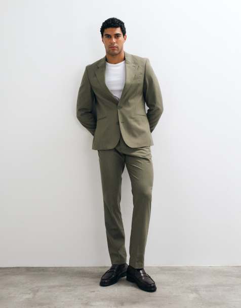 ASOS DESIGN slim suit trouser in olive green flannel - view 1