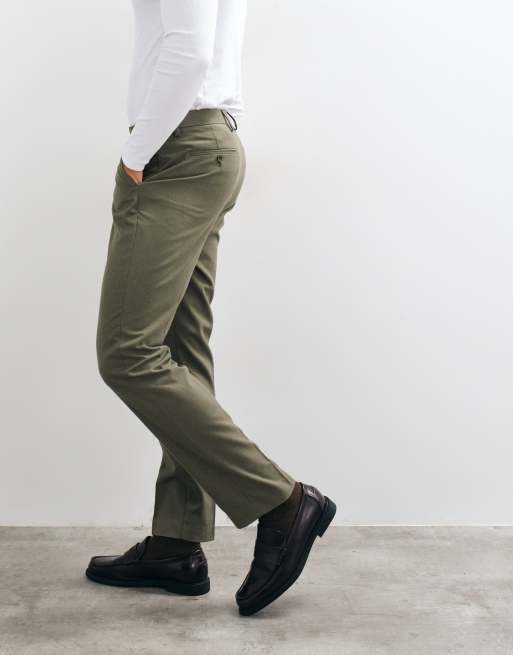 ASOS DESIGN slim suit trouser in olive green flannel, 4 of 5