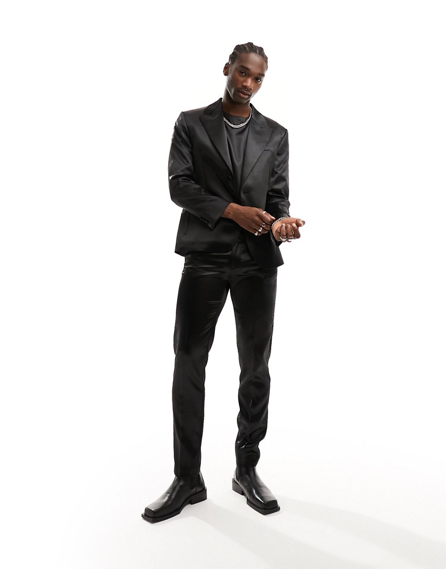 ASOS DESIGN slim suit trouser in satin in black