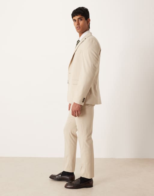 ASOS DESIGN slim suit trouser in stone flannel, 3 of 5