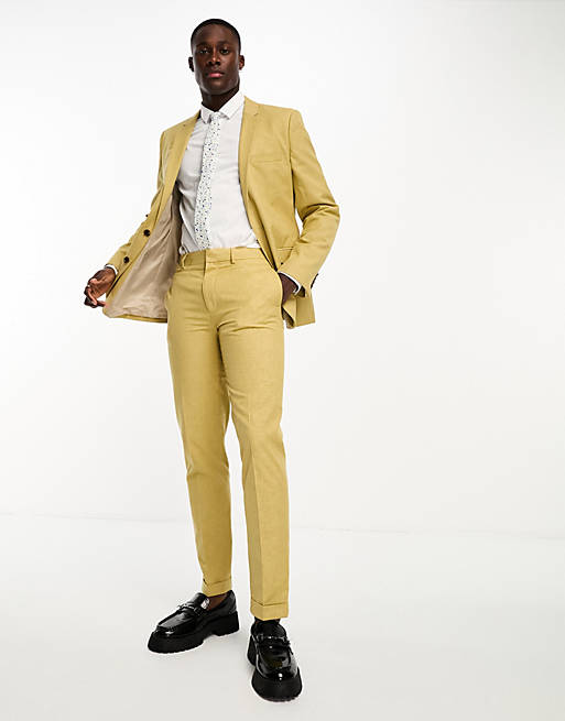 ASOS DESIGN slim suit trouser in stone slubby texture | ASOS