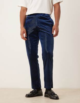 ASOS DESIGN ASOS DESIGN slim suit trouser in velvet sequin in navy