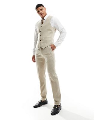 ASOS DESIGN slim suit trouser in wool mix texture in beige - ASOS Price Checker
