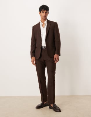 Asos Design Slim Suit Trouser With Wool In Brown