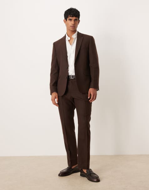 ASOS DESIGN slim suit trouser with wool in dark brown
