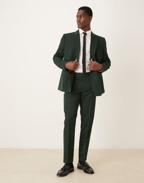 ASOS DESIGN slim suit trouser with wrap detail in dark green