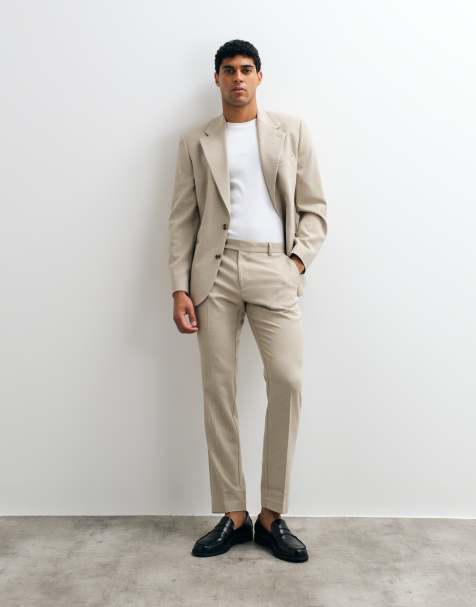 ASOS DESIGN slim suit trousers in beige wool blend tweed