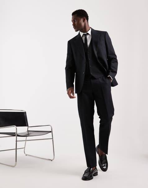 ASOS DESIGN slim suit trousers in black linen rich twill - view 1