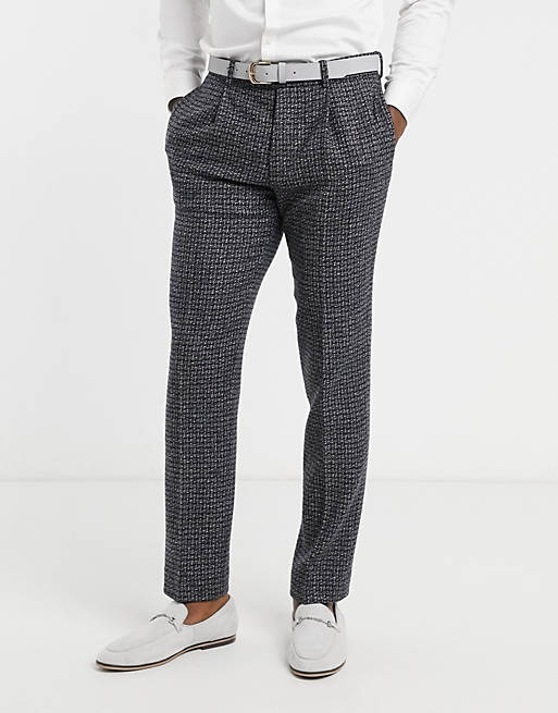 ASOS DESIGN slim suit trousers in blue and grey 100% lambswool tweed
