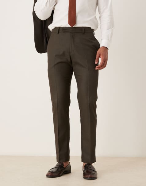 ASOS DESIGN slim suit trousers in brown microtexture - view 1