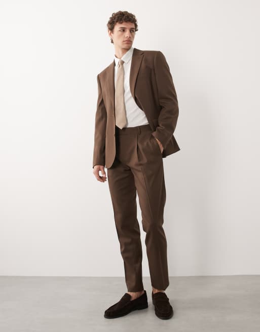 ASOS DESIGN slim suit in brown premium wool, 3 of 3