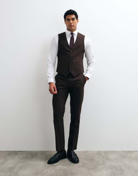 ASOS DESIGN slim suit trousers in brown - view 1