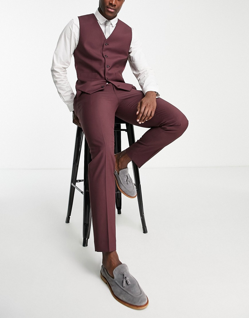 ASOS DESIGN slim suit trousers in burgundy-Red