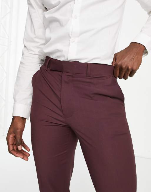 Mens burgundy dress 2025 pants slim fit