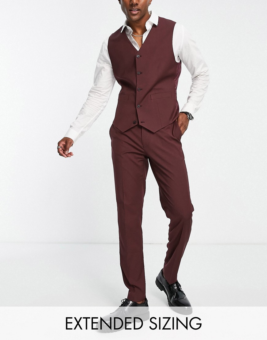 ASOS DESIGN slim suit trousers in burgundy-Red