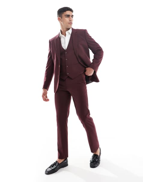 ASOS DESIGN slim suit trousers in burgundy - view 1