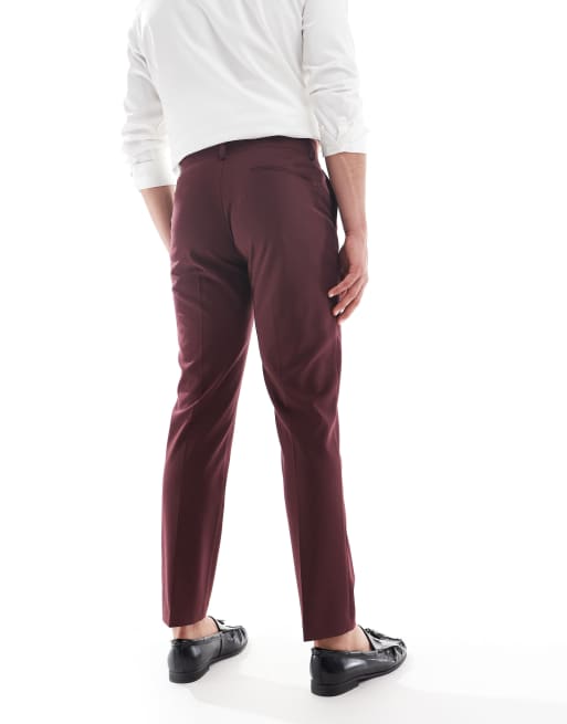 ASOS DESIGN slim suit trousers in burgundy