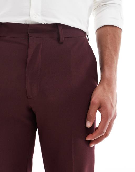 ASOS DESIGN slim suit trousers in burgundy