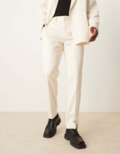 ASOS DESIGN slim suit trousers in cream geo jacquard ASOS