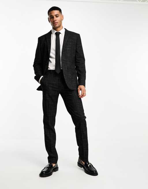 ASOS DESIGN slim suit trousers in crosshatch in black, 3 of 5