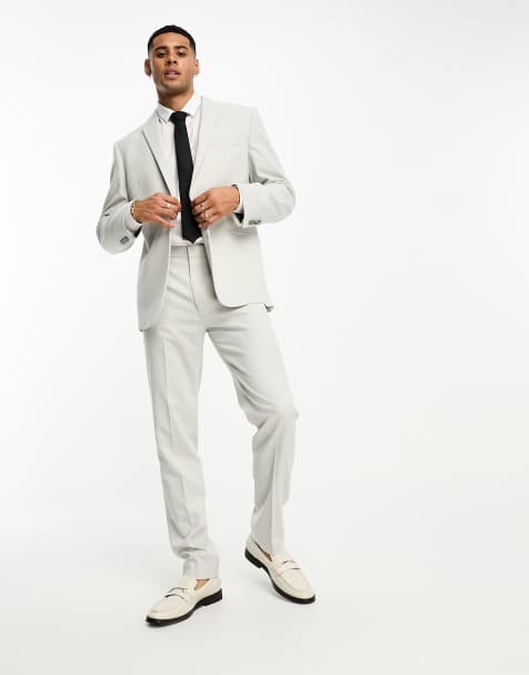 ASOS DESIGN slim suit trousers in crosshatch in ice grey - view 1