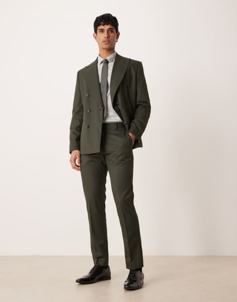 ASOS DESIGN slim suit trousers in dark green twill - view 1