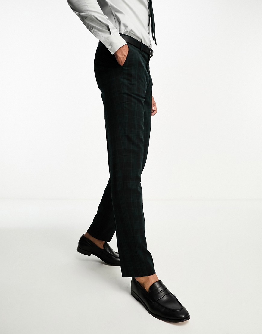 ASOS DESIGN slim suit trousers in forest green check