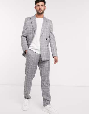 ASOS DESIGN slim suit trousers in grey broken check Grey