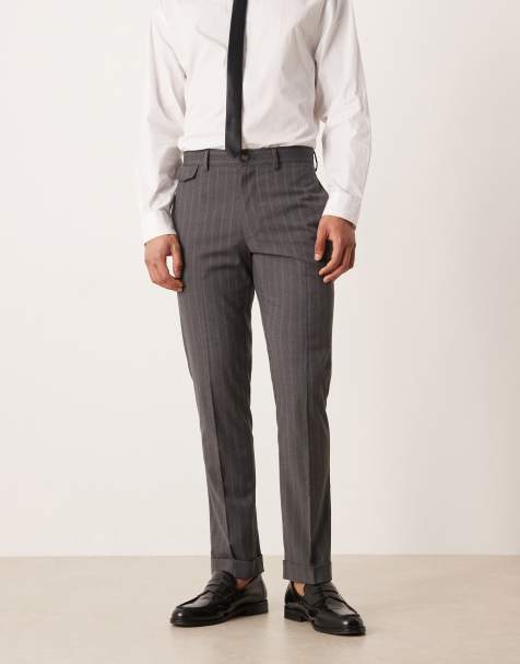 ASOS DESIGN slim suit trousers in grey pinstripe - view 2