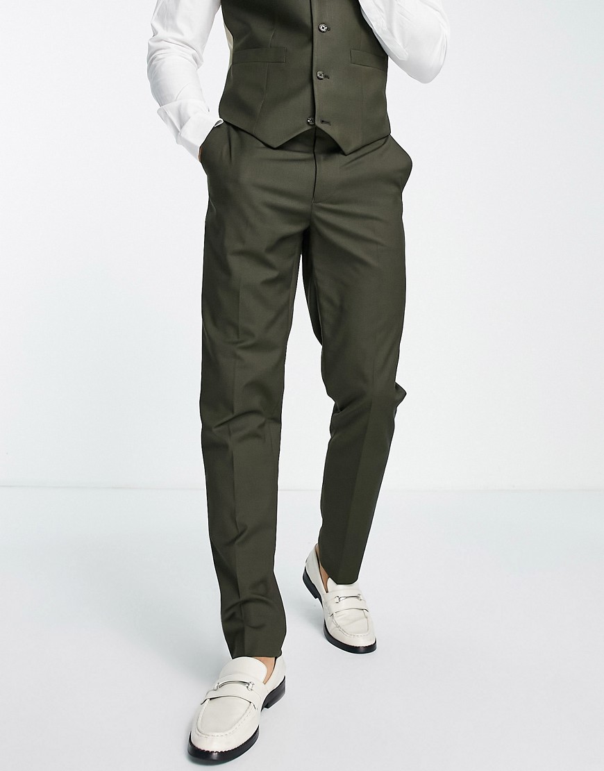 ASOS DESIGN slim suit trousers in khaki-Green