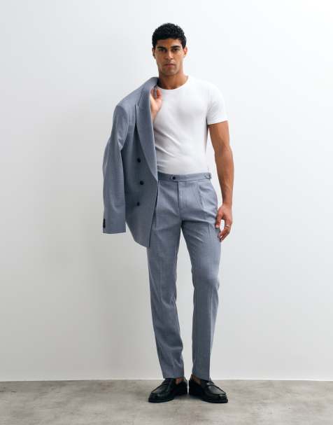 ASOS DESIGN slim suit trousers in light blue wool blend tweed
