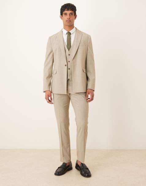 ASOS DESIGN slim suit trousers in light grey melange texture