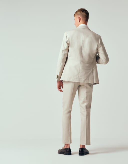 ASOS DESIGN slim suit trousers in linen rich stone twill, 3 of 12