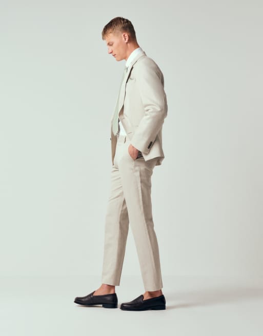 ASOS DESIGN slim suit trousers in linen rich stone twill, 5 of 12