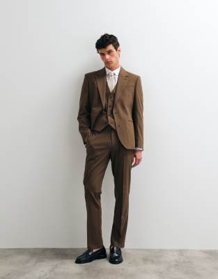 Asos Design Slim Suit Trousers In Brown