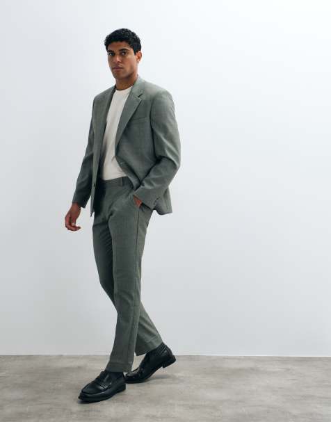 ASOS DESIGN slim suit trousers in mid green washable wool blend
