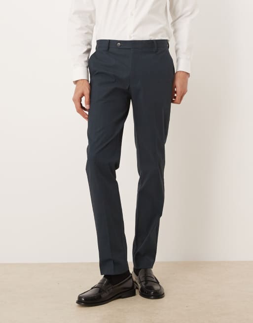ASOS DESIGN slim suit trousers in navy herringbone, 2 of 5