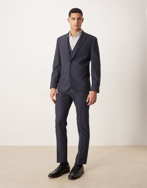 ASOS DESIGN slim suit trousers in navy micro texture, 2 of 5