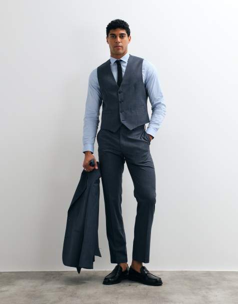 ASOS DESIGN slim suit trousers in navy washable wool blend