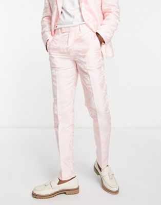 ASOS DESIGN slim suit trousers in pink zebra jacquard