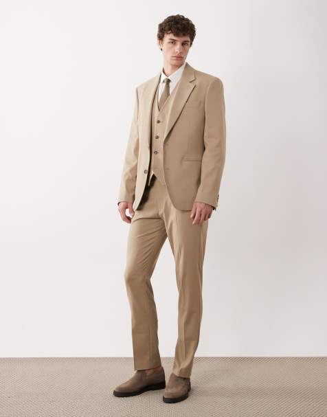 ASOS DESIGN slim suit trousers in stone - view 1