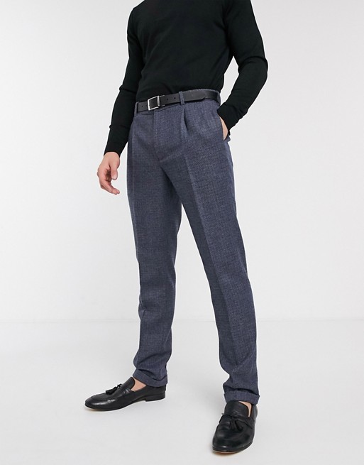 ASOS DESIGN slim suit trousers in wool mix in blue tweed