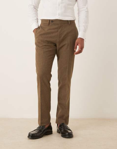 ASOS DESIGN slim suit trousers with wool in brown - view 1