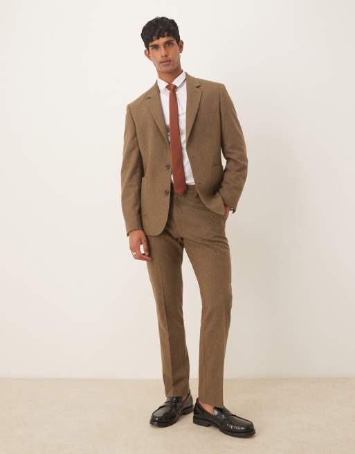 ASOS DESIGN slim suit trousers with wool in brown, 2 of 5