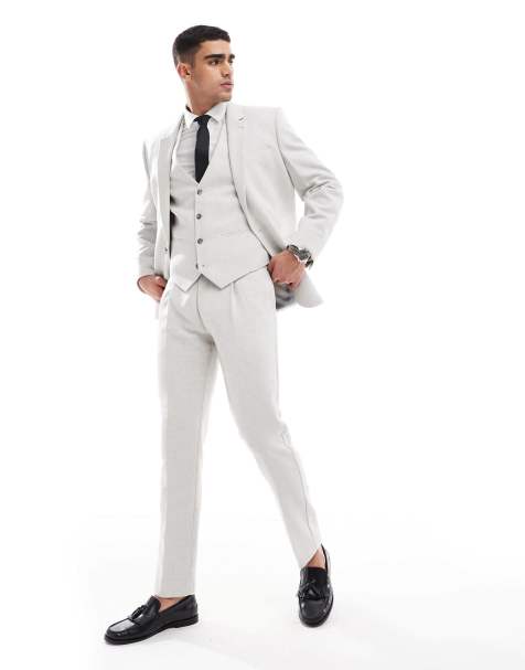 ASOS DESIGN slim suit trousers with wool in ice grey herringbone - view 1