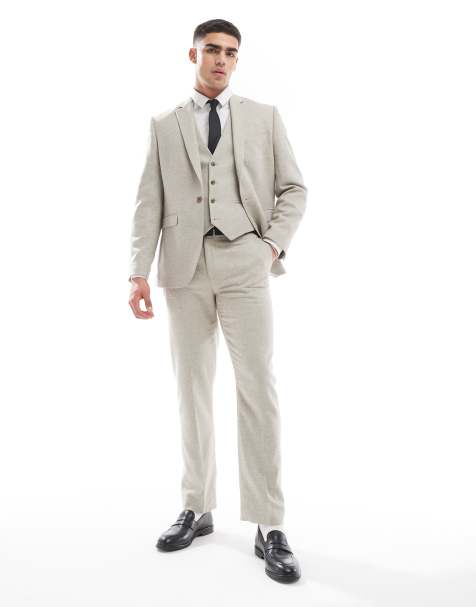 ASOS DESIGN slim suit trousers with wool in stone tweed - view 1